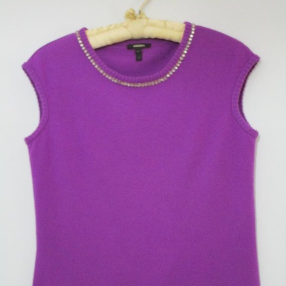 CASHMERE Pullover Knit Sweater Vest Sleeveless Cuddly Purple Rhinestones - Picture 3 of 8